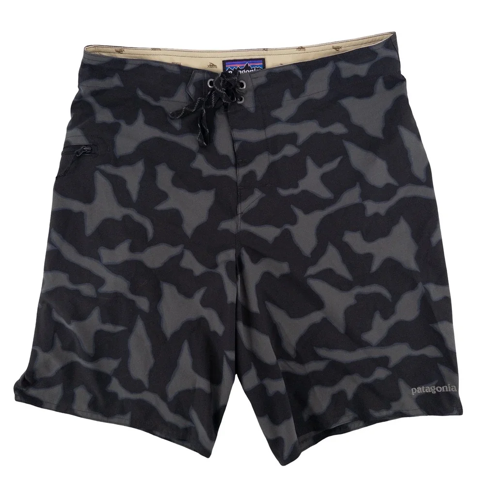 Patagonia Mens 31 Stretch Planing Board Shorts Black Camo Swim Surfing